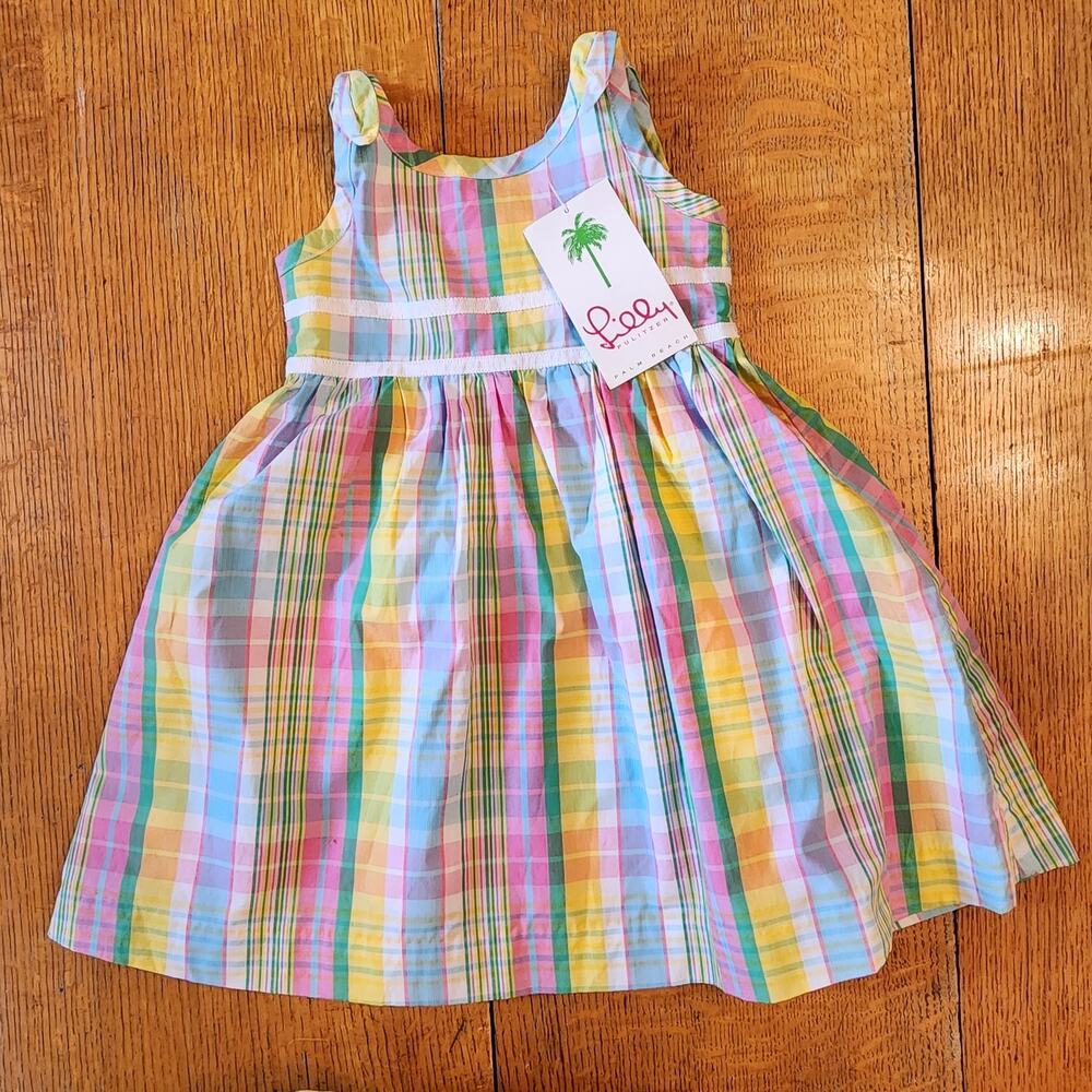 EUC Lilly Pulitzer Pastel Plaid Sundress - Pink, Yellow, Blue, Green